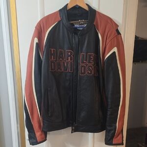 Harley-Davidson Black and Orange Heavy Leather Jacket